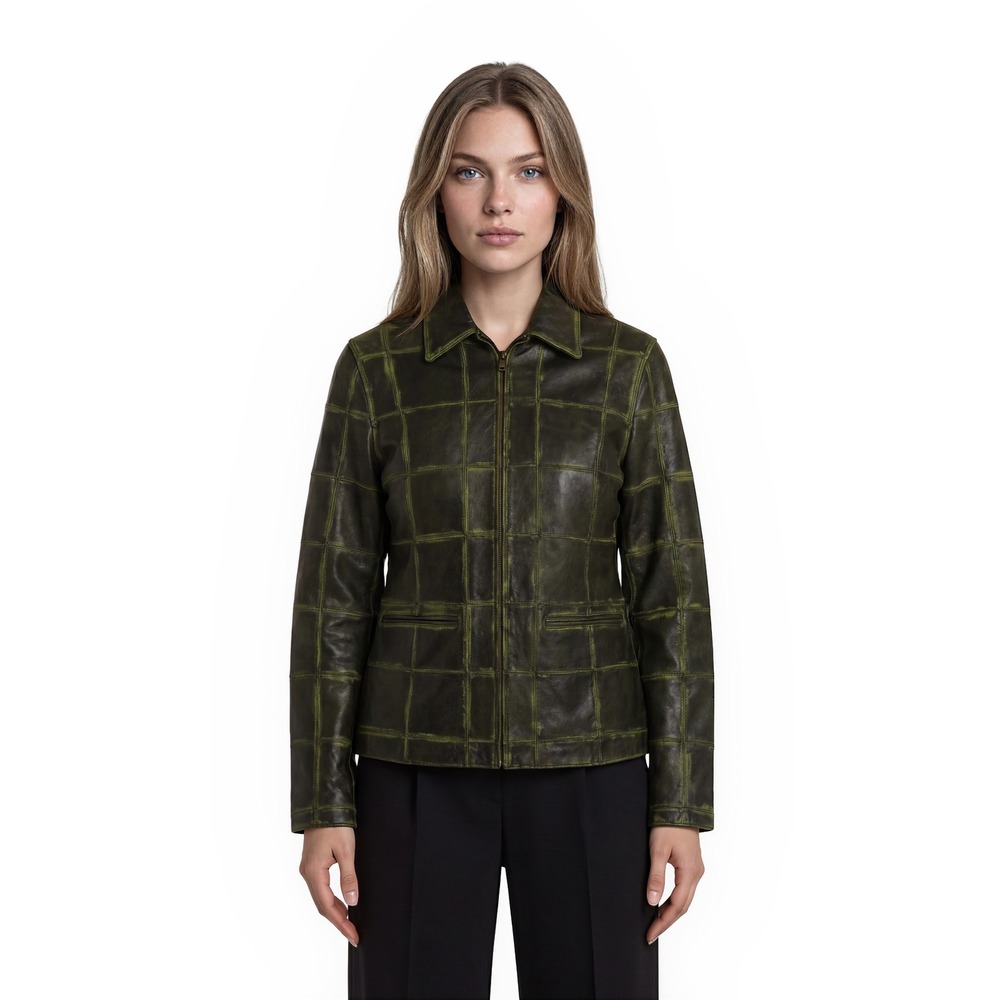 Pelle Pelle Marc Buchanan Vintage 100% Leather Jacket Coat Women's Size 10 Green
